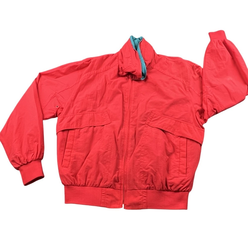 Members Only Performance‎ Plus Red Windbreaker Bomber Jacket Stowaway Hood L